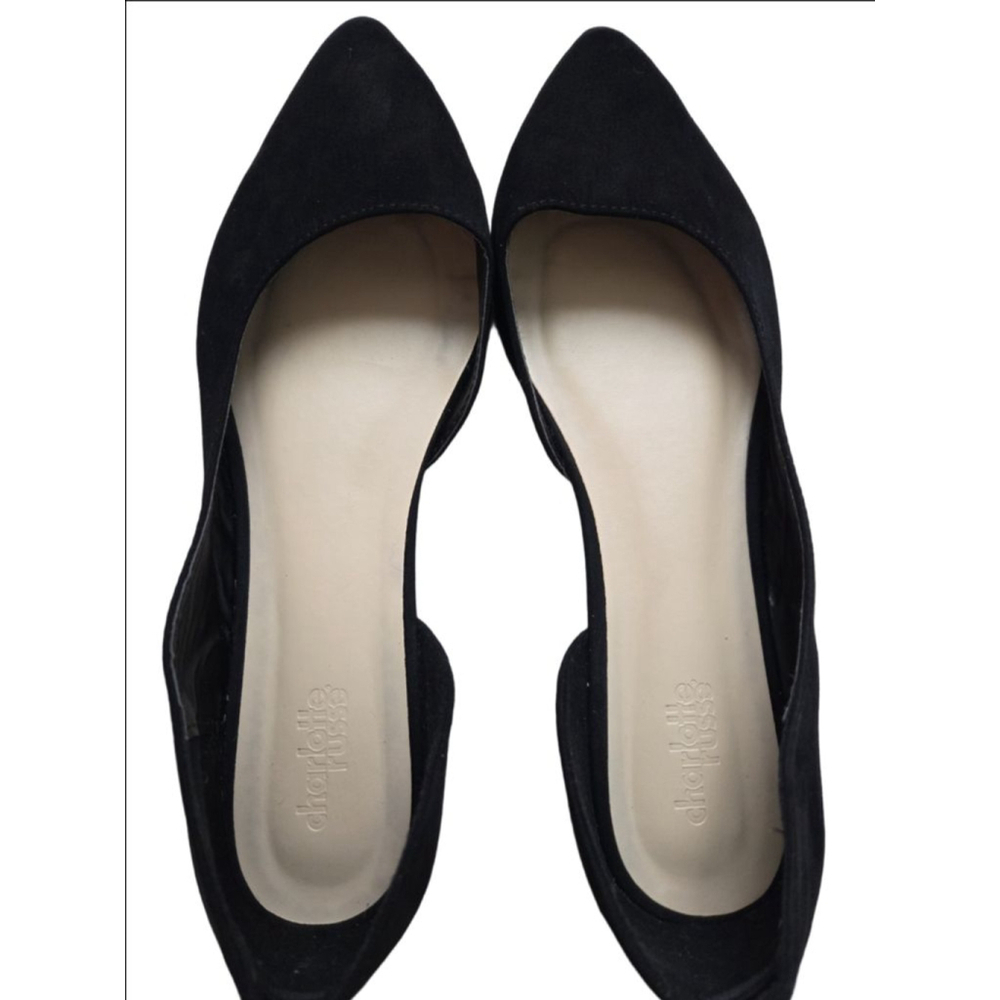 Women's Charlotte Russe Black Suede Pointed Toe Flats US 9 Beige Insole